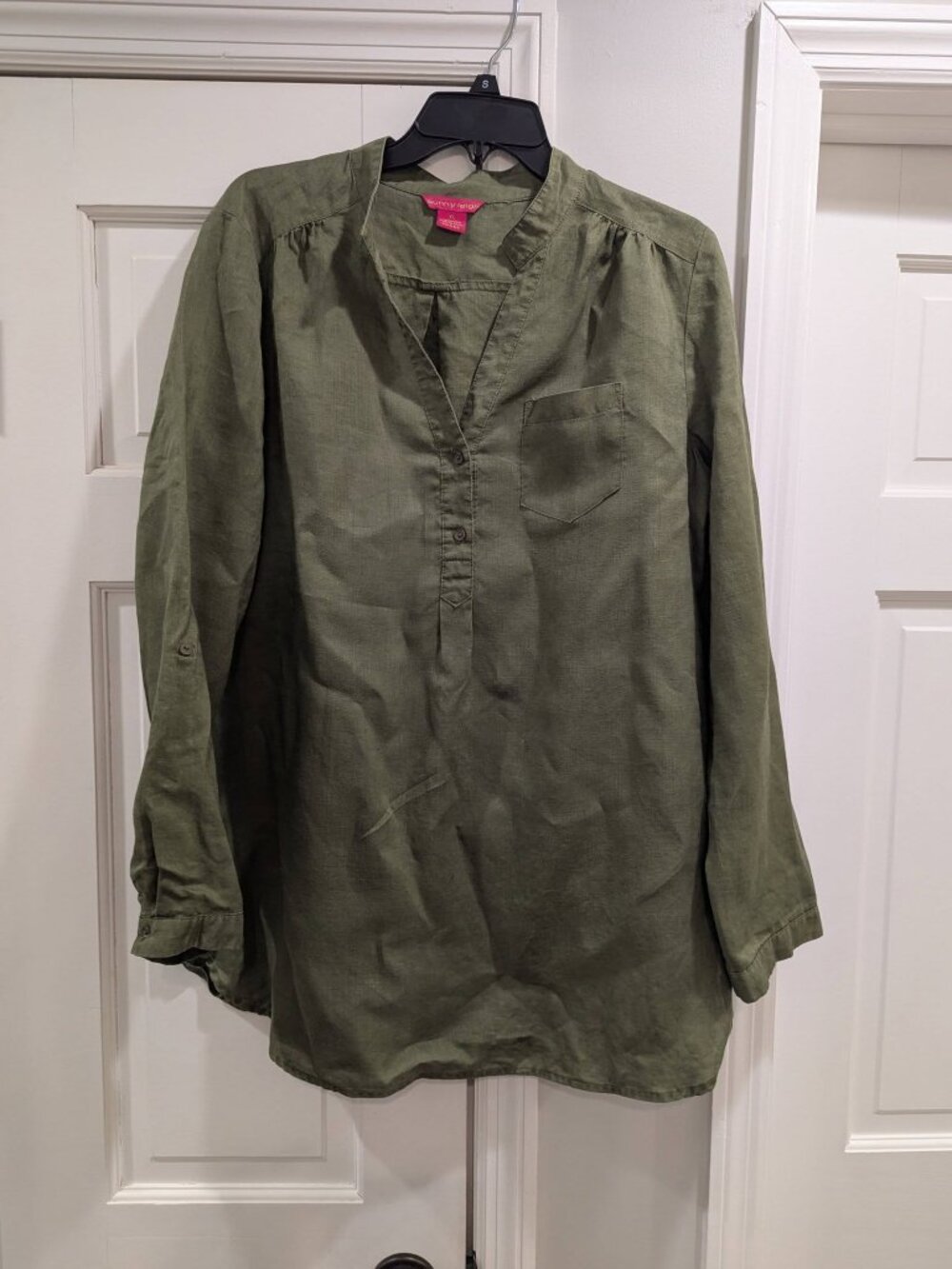 XL womens 100% linen olive green tunic shirt Sunny Leigh